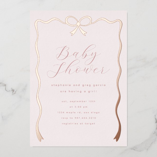 Invitation Pink Blush Bow Foil (Recto)