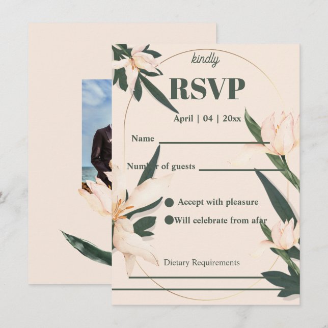 Invitation Pink blush floral Circle RSVP Card (Devant / Derrière)