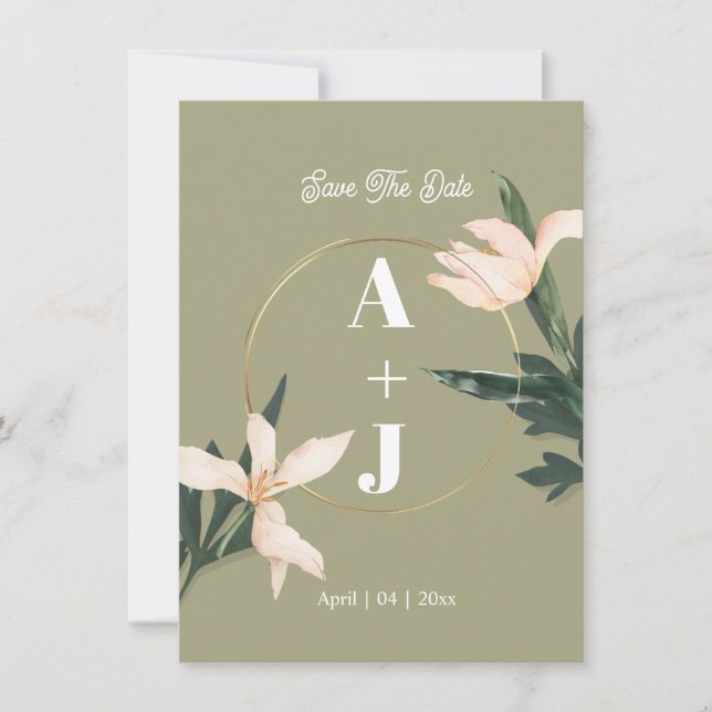 Invitation Pink blush floral Circle save the date card (Devant)