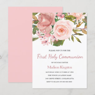 Invitation Pink Blush Rose Gold First Holy Communion Invitati