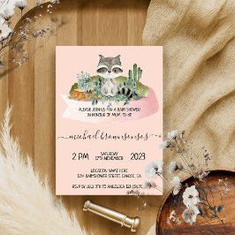 Invitation Pink Boho Animal Raccoon Baby shower tropical