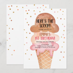 Invitation Pink Boho Ice Cream Cone Confetti Anniversaire Inv