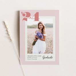 Invitation Pink Bold Classe moderne de 2024 4 Photos Graduati