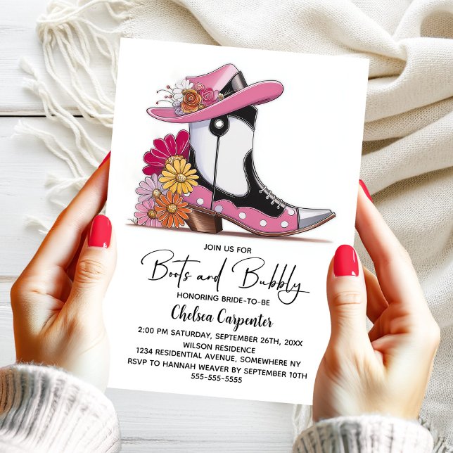 Invitation Pink Boots and Bubbly Bridal Shower (Créateur téléchargé)