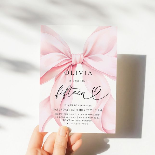 Invitation Pink Bow 15th Birthday Party (Créateur téléchargé)