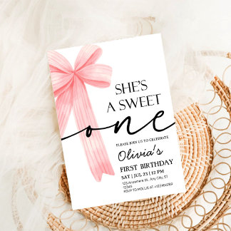Invitation Pink Bow 1st Birthday