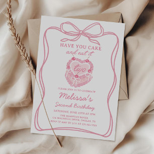 Invitation Pink Bow Ayez Votre Gâteau et Mangez-le deux Anniv