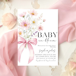 Invitation Pink Bow Baby in Bloom Girl Baby Shower