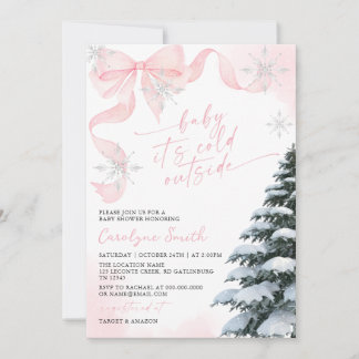 Invitation Pink Bow Baby It's Cold Outside Baby Shower