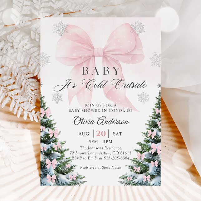 Invitation Pink Bow Baby It's Cold Outside Baby Shower  Invit (Créateur téléchargé)
