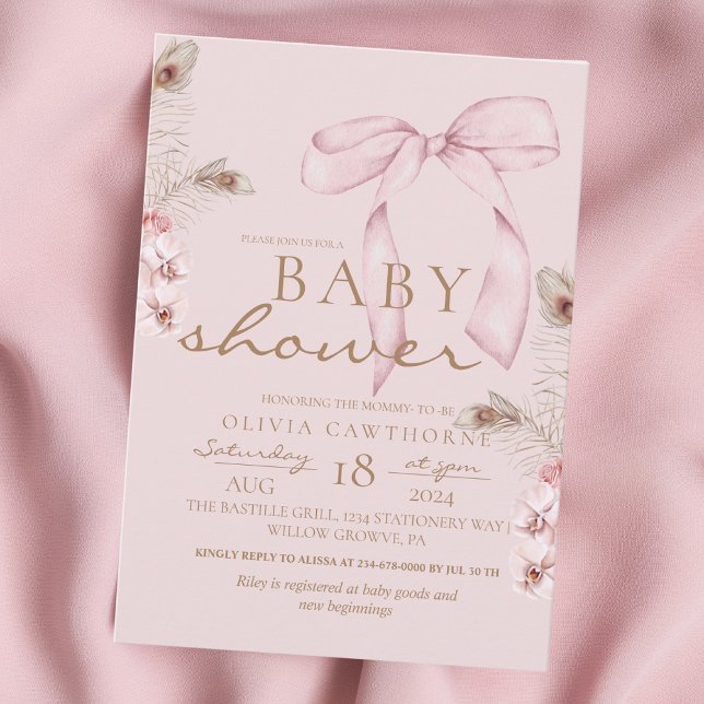 Invitation Pink Bow Baby Shower Blush Pink (Créateur téléchargé)