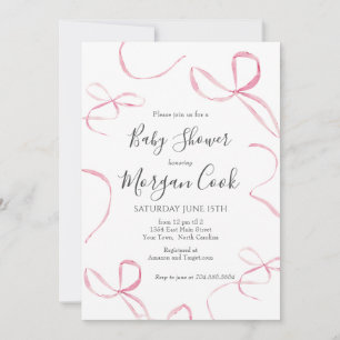Invitation Pink bow baby shower invitation, bébé fille douche