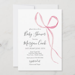 Invitation Pink bow baby shower invitation, bébé fille douche