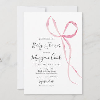Invitation Pink bow baby shower invitation, bébé fille douche
