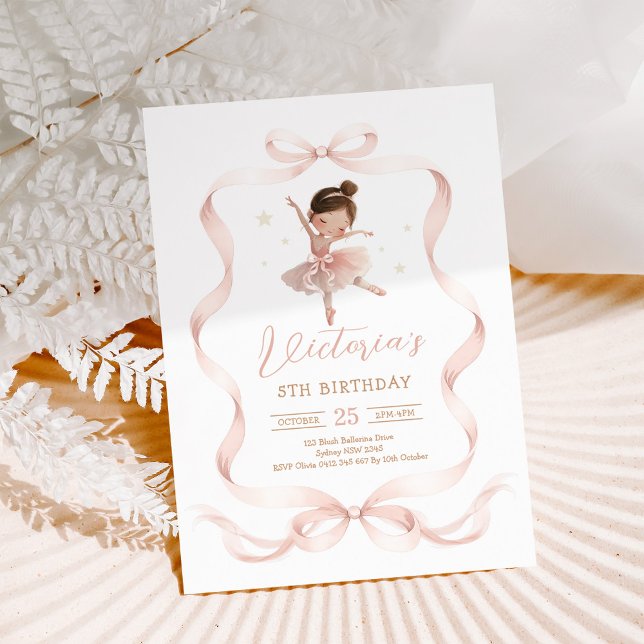 Invitation Pink Bow Ballerina Tutu Cute Girl Birthday (Créateur téléchargé)