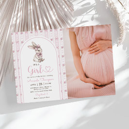 Invitation Pink Bow Bunny Vintage Rabbit Baby Shower Photo