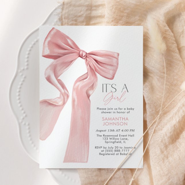 Invitation Pink Bow C’est un Baby shower féminin (Créateur téléchargé)