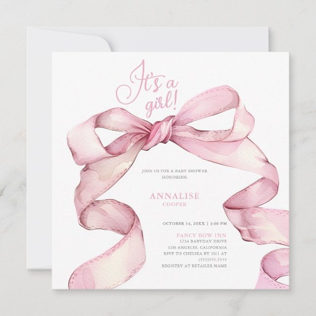 Invitation Pink Bow C'est un Baby shower de fille (Devant)