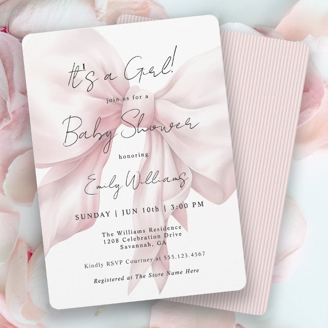 Invitation Pink Bow C'est un Baby shower de fille (Available in both printed and instant download digital formats.)