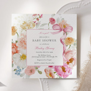 Invitation Pink Bow C'est un Baby shower Fleur sauvage fille