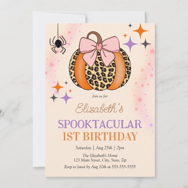 Invitation Pink Bow Citrouille Spotacular Halloween Anniversa (Devant)