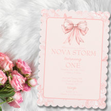 Pink Bow Coquette Whimsy Toile Jalon Anniversaire