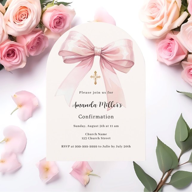 Invitation Pink bow crème fille Confirmation arche (Créateur téléchargé)