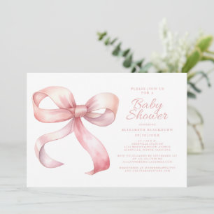 Invitation Pink Bow Elegant Baby Girl Douche Coquette Blush