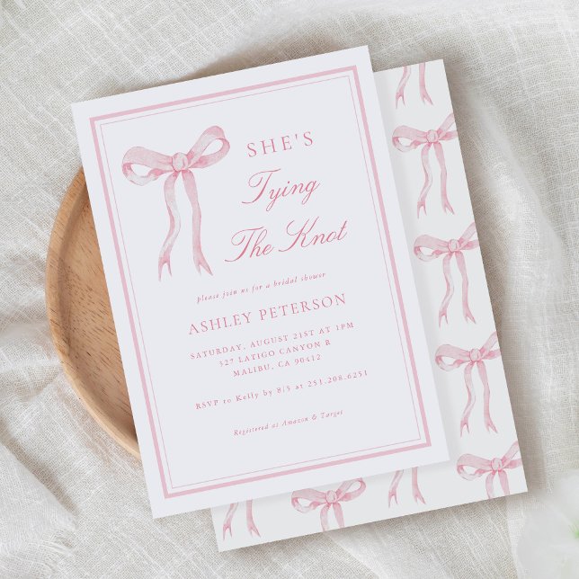Invitation Pink Bow Elle Tying The Knot Fête des mariées (Créateur téléchargé)