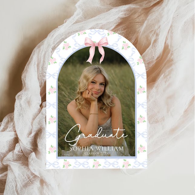 Invitation Pink Bow Floral Graduation Party (Créateur téléchargé)