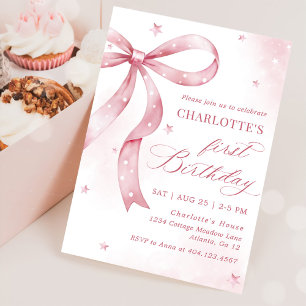 Invitation Pink Bow Girl 1er anniversaire