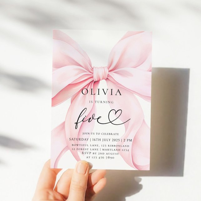 Invitation Pink Bow Girl 5th Birthday  (Créateur téléchargé)