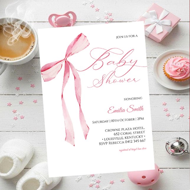 Invitation Pink bow Girl baby shower  (Créateur téléchargé)
