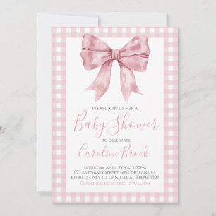 Invitation Pink Bow Girl Preppy Baby shower Sud