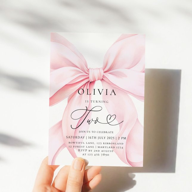 Invitation Pink Bow Girl Second Birthday  (Créateur téléchargé)