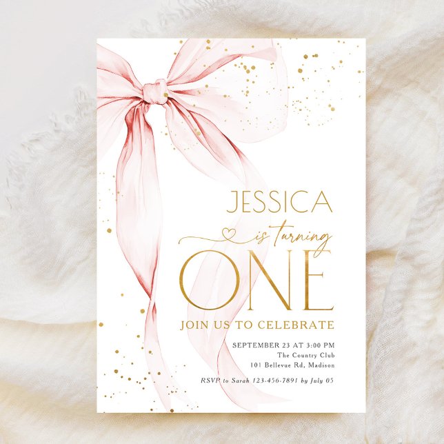 Invitation Pink Bow Girls 1st Birthday  (Créateur téléchargé)