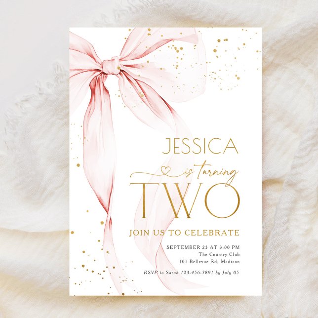Invitation Pink Bow Girls 2nd Birthday  (Créateur téléchargé)