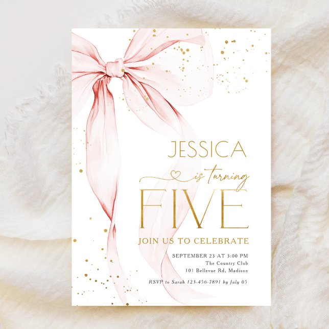 Invitation Pink Bow Girls 5th Birthday  (Créateur téléchargé)