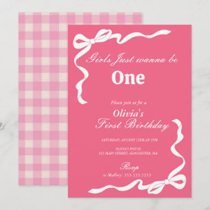 Invitation Pink Bow Girls Veut Juste Être Un 1Er Anniversaire