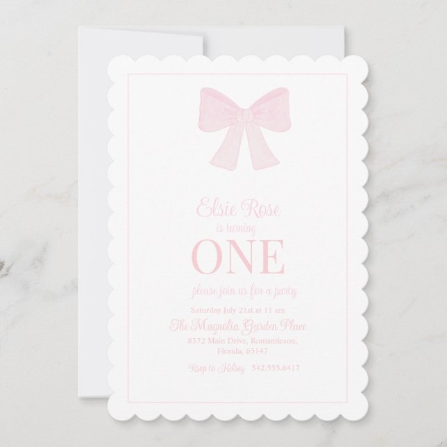 Invitation Pink Bow Grandmillennial Preppy (Devant)
