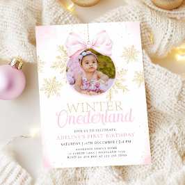 Invitation Pink Bow hiver Onederland Girl premier anniversair