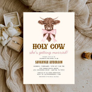 Invitation Pink Bow Holy Cow Western Cowgirl Fête des mariées