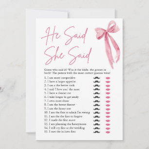 Invitation Pink Bow Il Dit Qu'Elle A Dit Fête des mariées Gam