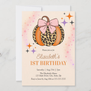 Invitation Pink Bow Leopard Citrouille fille Halloween Annive