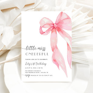 Invitation Pink Bow Little Miss Onederful Girl 1er anniversai