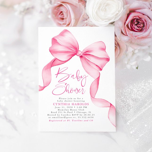 Invitation Pink Bow mignonne Bébé doux Baby shower fille (Pink Bow Baby Shower Invitation)