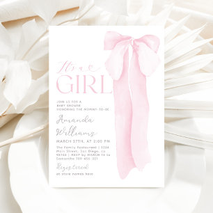 Invitation Pink Bow Minimalist C'est un Baby shower de fille