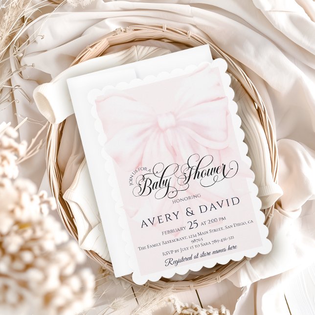 Invitation Pink Bow moderne Élégant Baby shower fille (Créateur téléchargé)