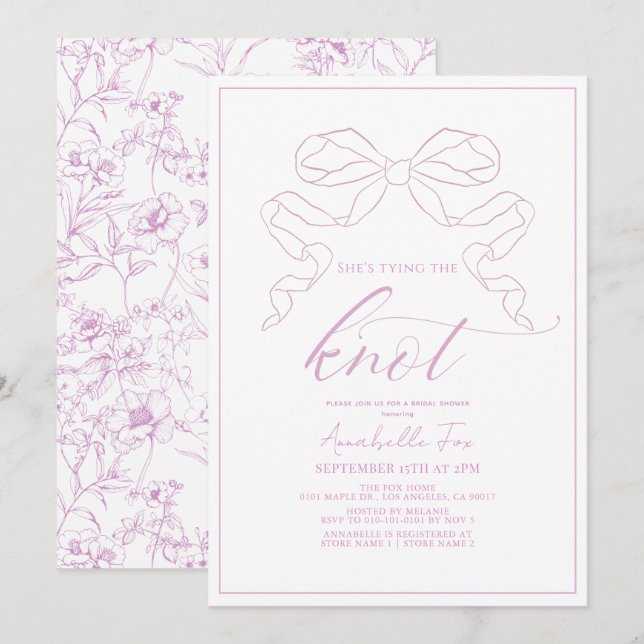 Invitation Pink Bow nouer la Fête des mariées de noeud (Devant / Derrière)