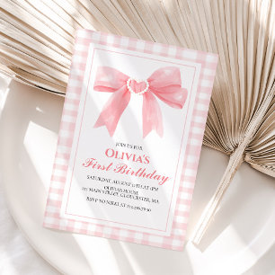 Invitation Pink Bow preppy Coquette 1er anniversaire